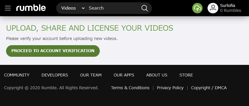 Rumble アカウントの確認に進みます