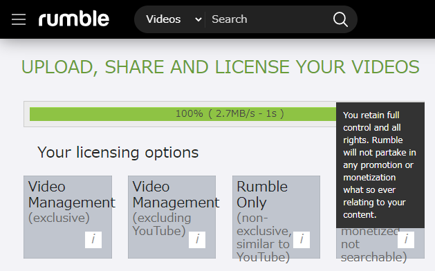 Rumble 動画の管理形態　その４