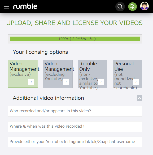 Rumble 動画をアップする方法　その６　動画の独占管理を Rumble に依頼する