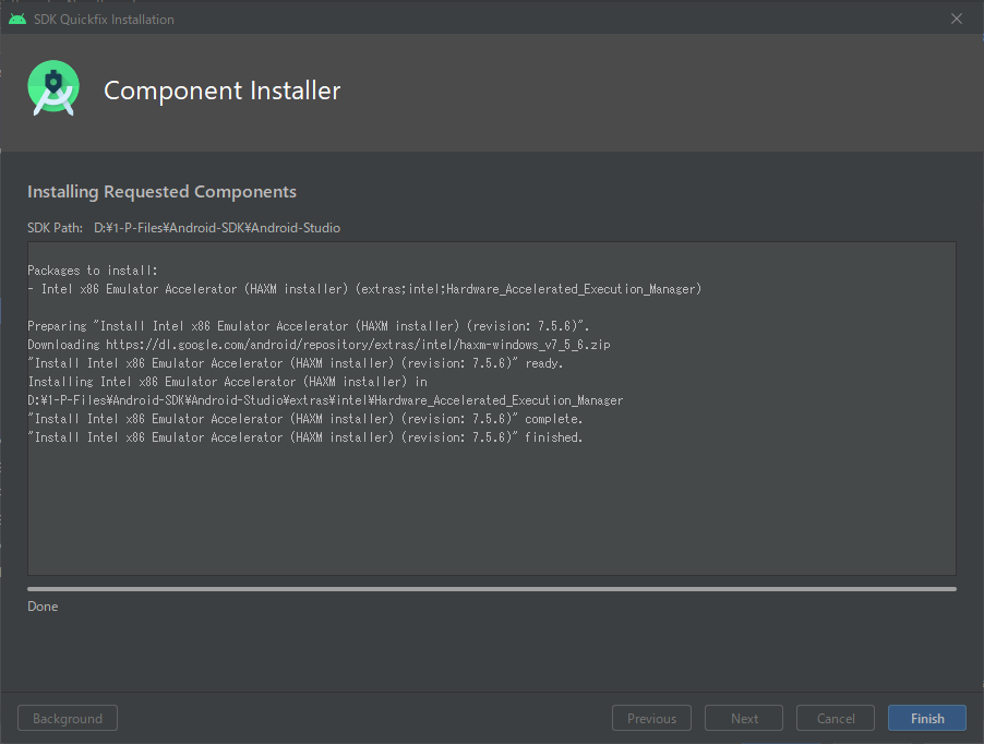 Android Studio completed to install Intel HAXM