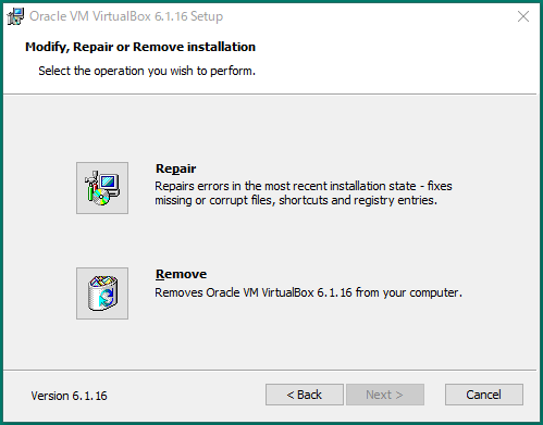Virtual Box Repair Install