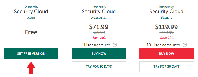 Kaspersky Free 版をダウンロードします