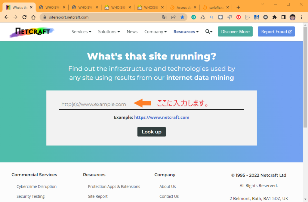 どこのサーバを使っているか調べる方法　このようなサイトは数多く存在する可能性がある。