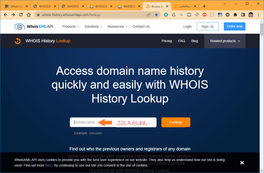 WHOIS History Lookup でWHOIS検索する。