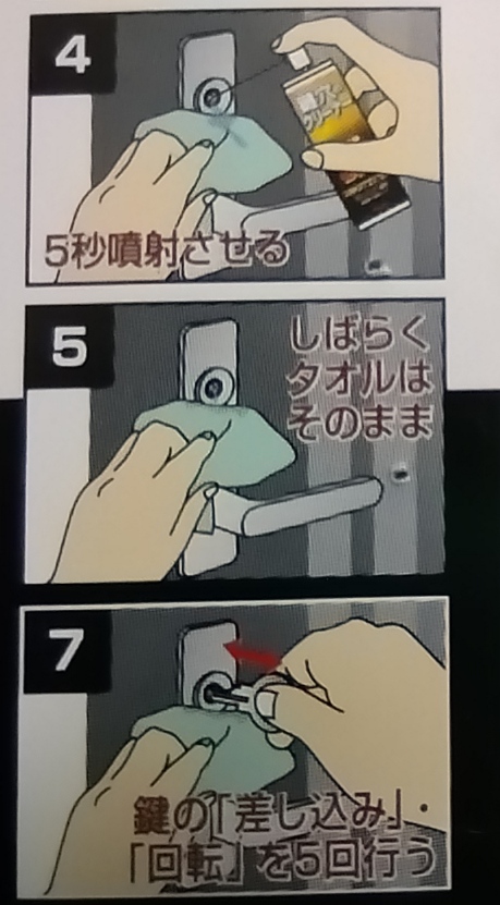 鍵穴のクリーナー 株式会社建築の友 鍵穴専用洗浄剤 ご使用方法 (詳細版) 4, 5, 7