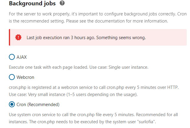 Nextcloud Check the background job settings