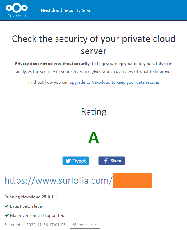 Nextcloud Security Rating A