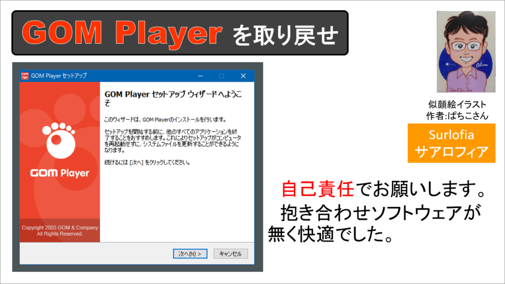 自己責任でお願いします。 GOM Player をインストールしています。抱き合わせソフトウェアが無く快適でした。その１